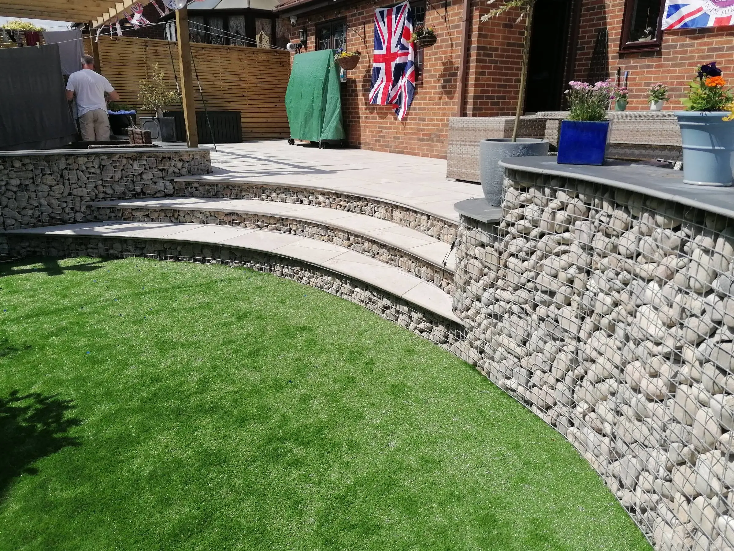 Cantley garden redesigned with gabion walls and large patio