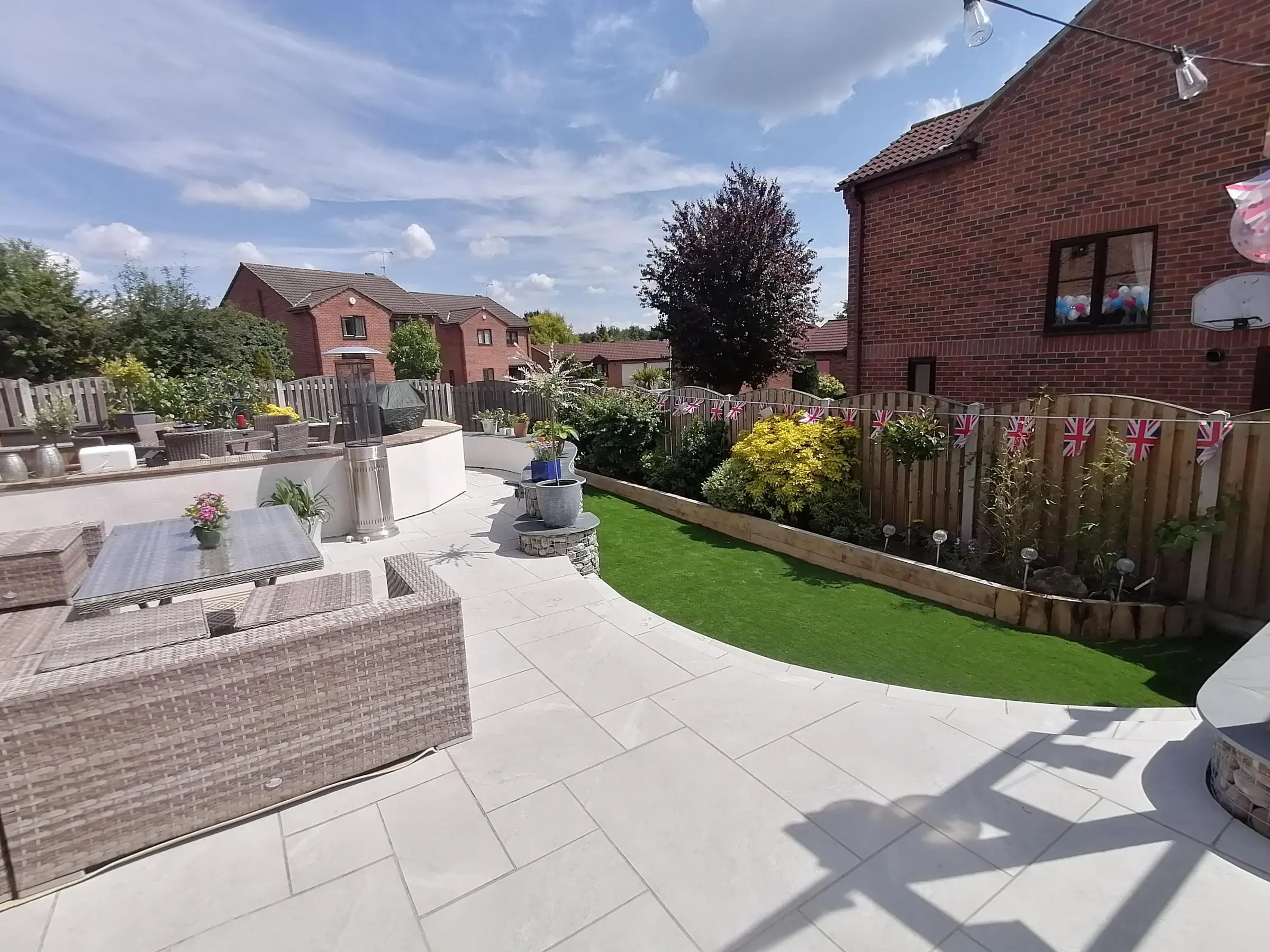 Cantley garden redesigned with gabion walls and large patio