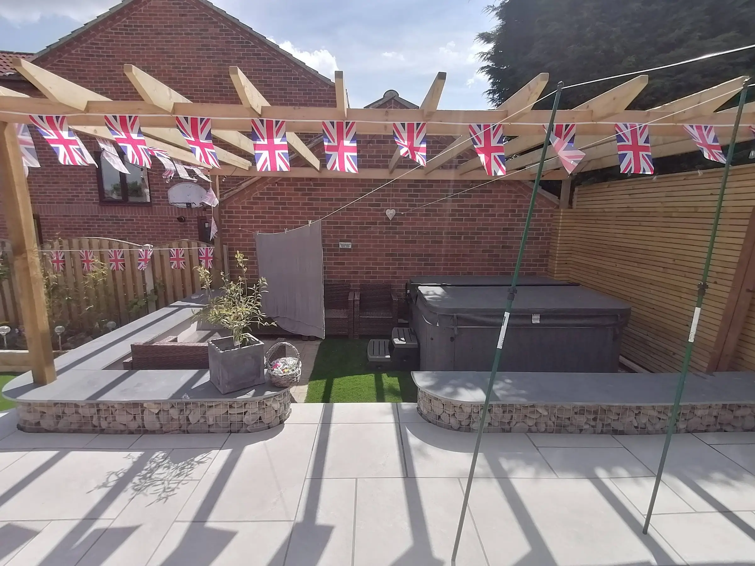 Cantley garden redesigned with gabion walls and large patio