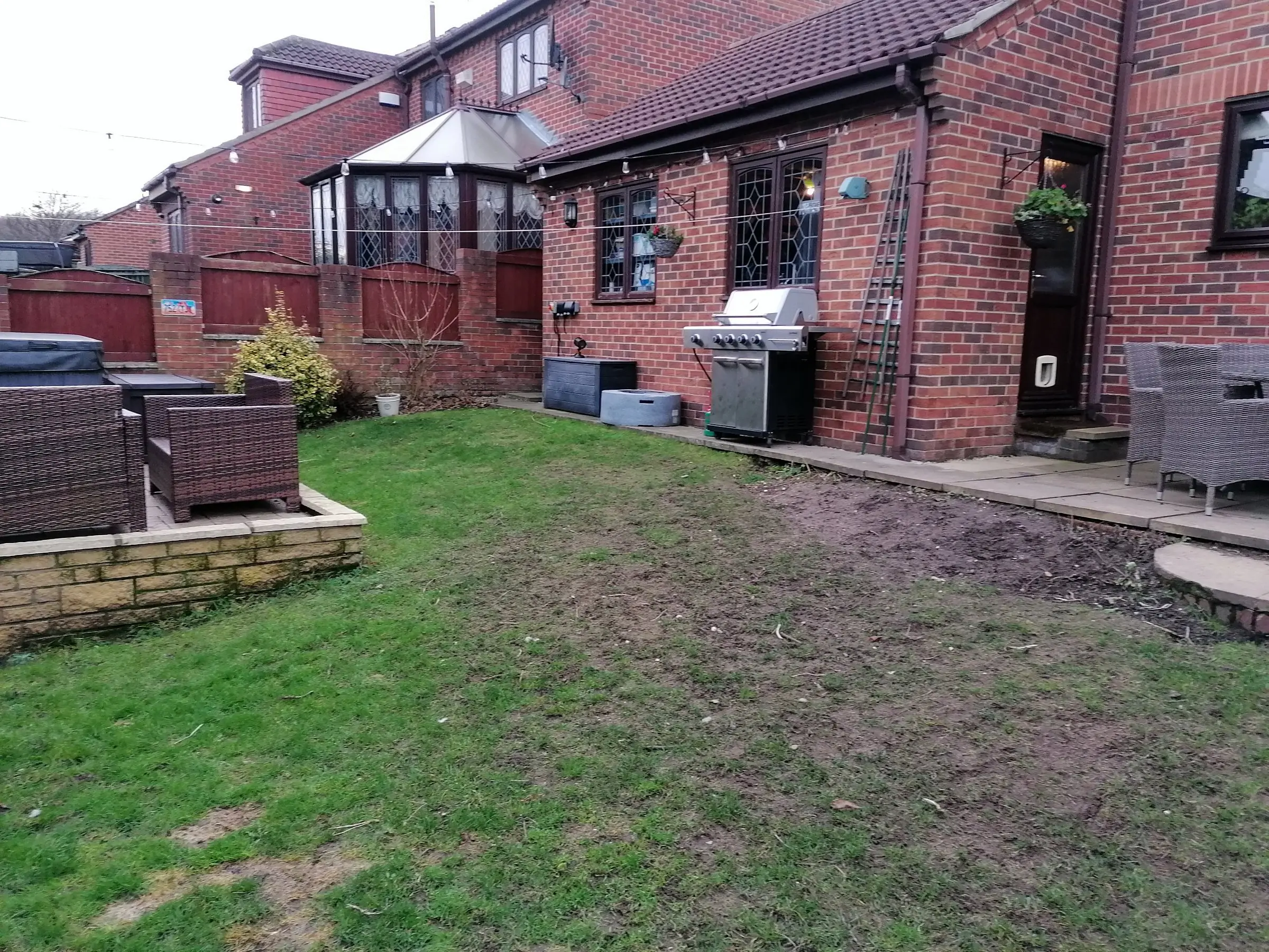 Cantley garden redesigned with gabion walls and large patio