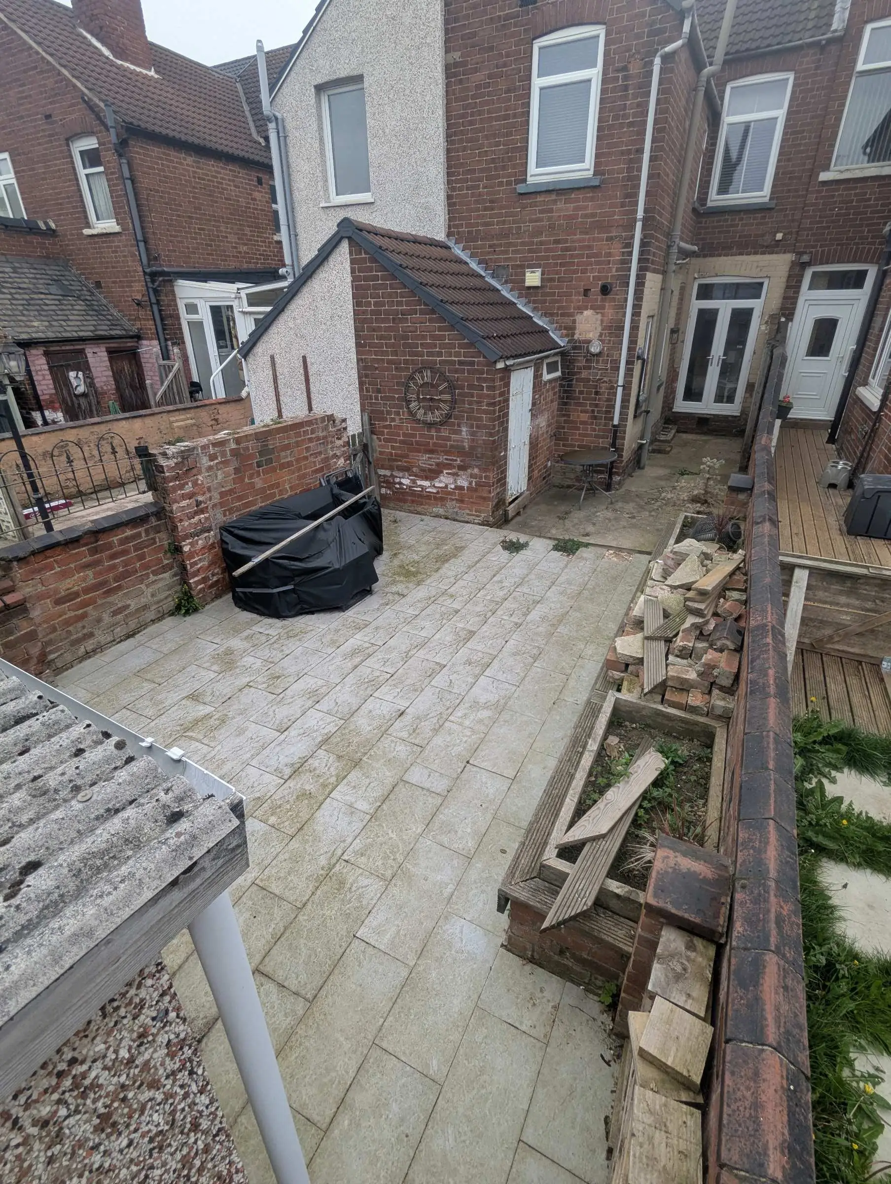 Existing patio and planters from above