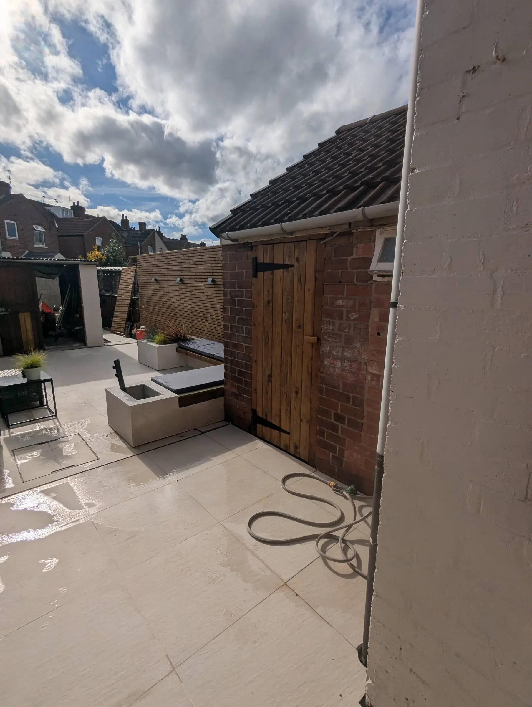 Side view of the completed patio area