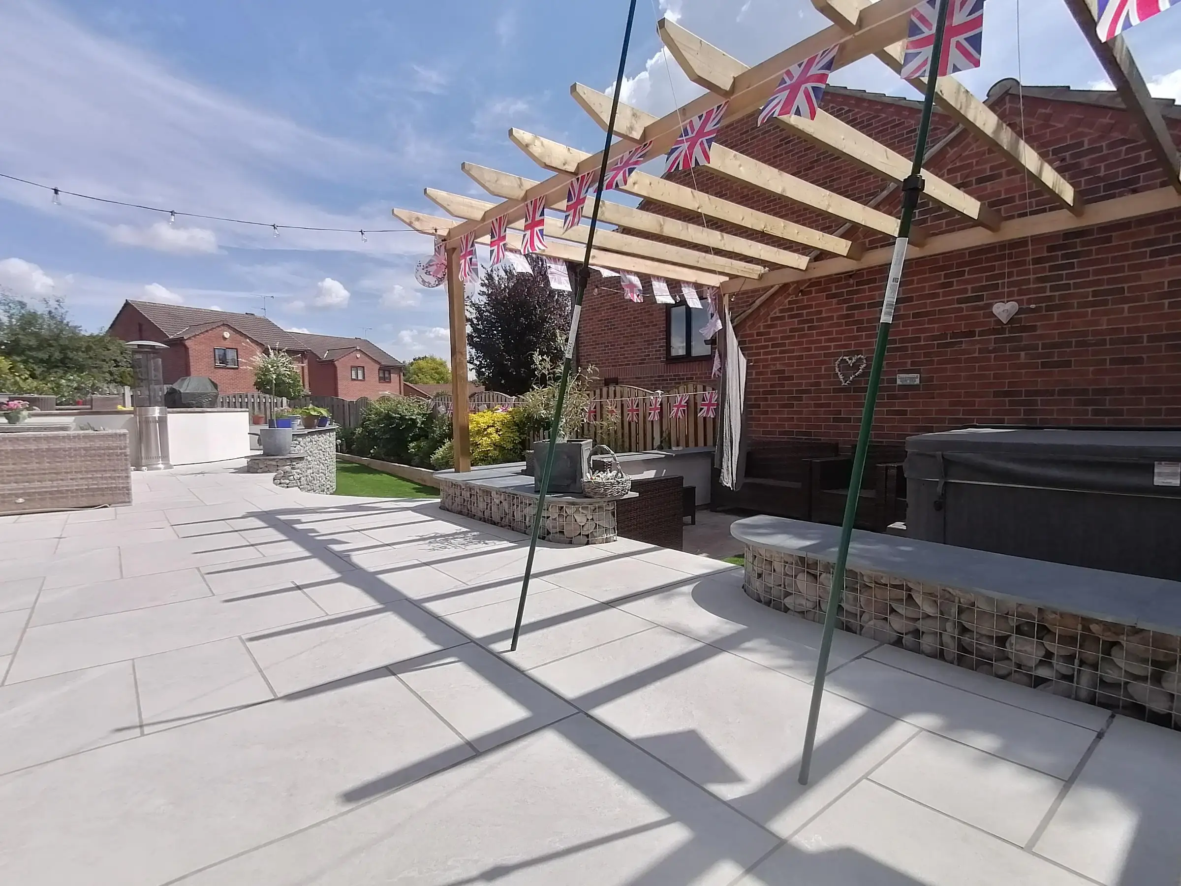 Cantley garden redesigned with gabion walls and large patio