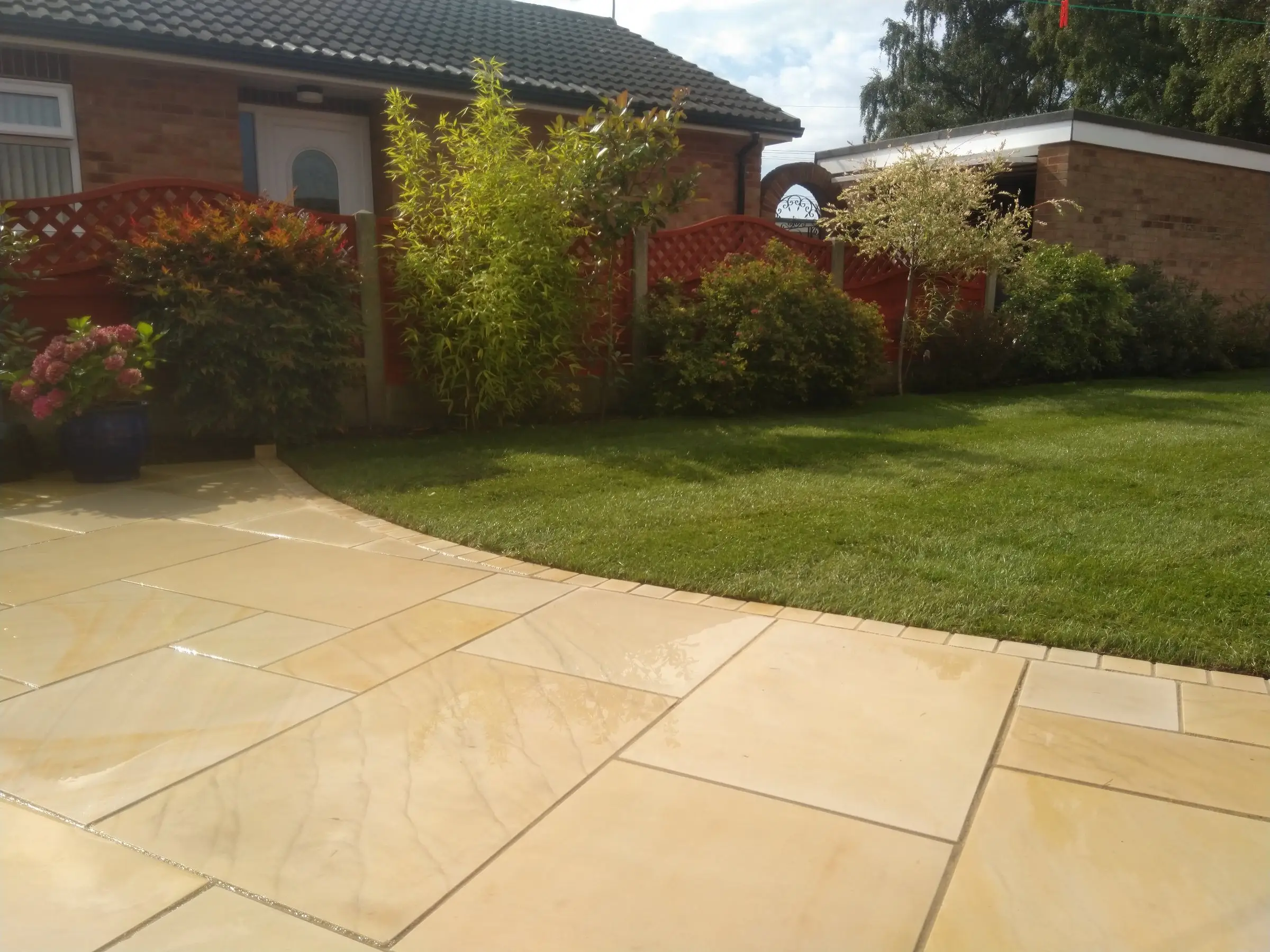 Cream Indian honed sandstone & Lawn