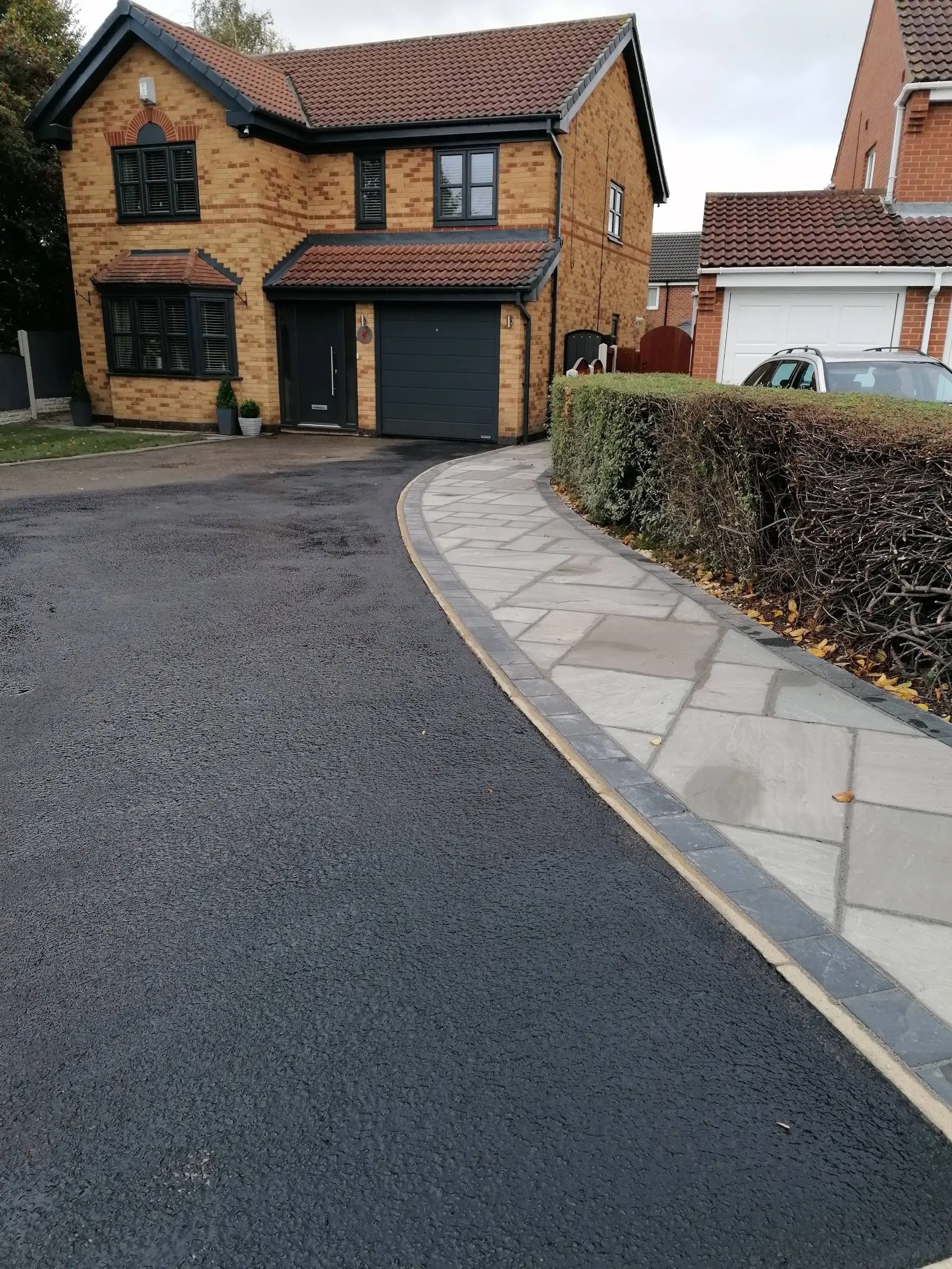 Front garden pathway, lawn, and driveway renewal