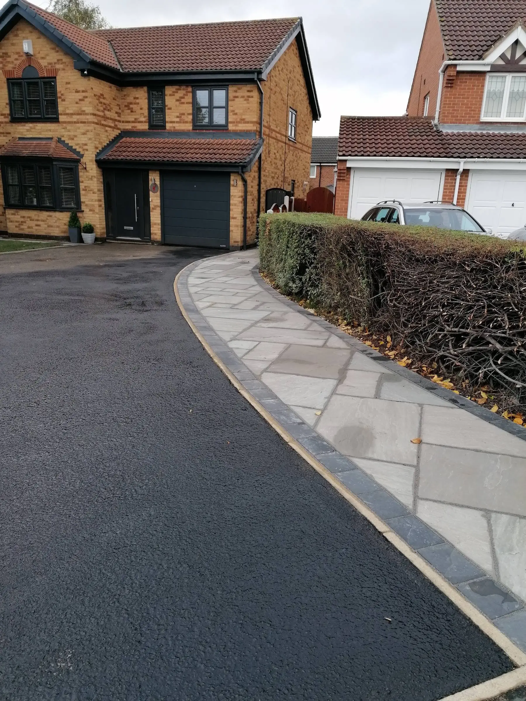 Front garden pathway, lawn, and driveway renewal
