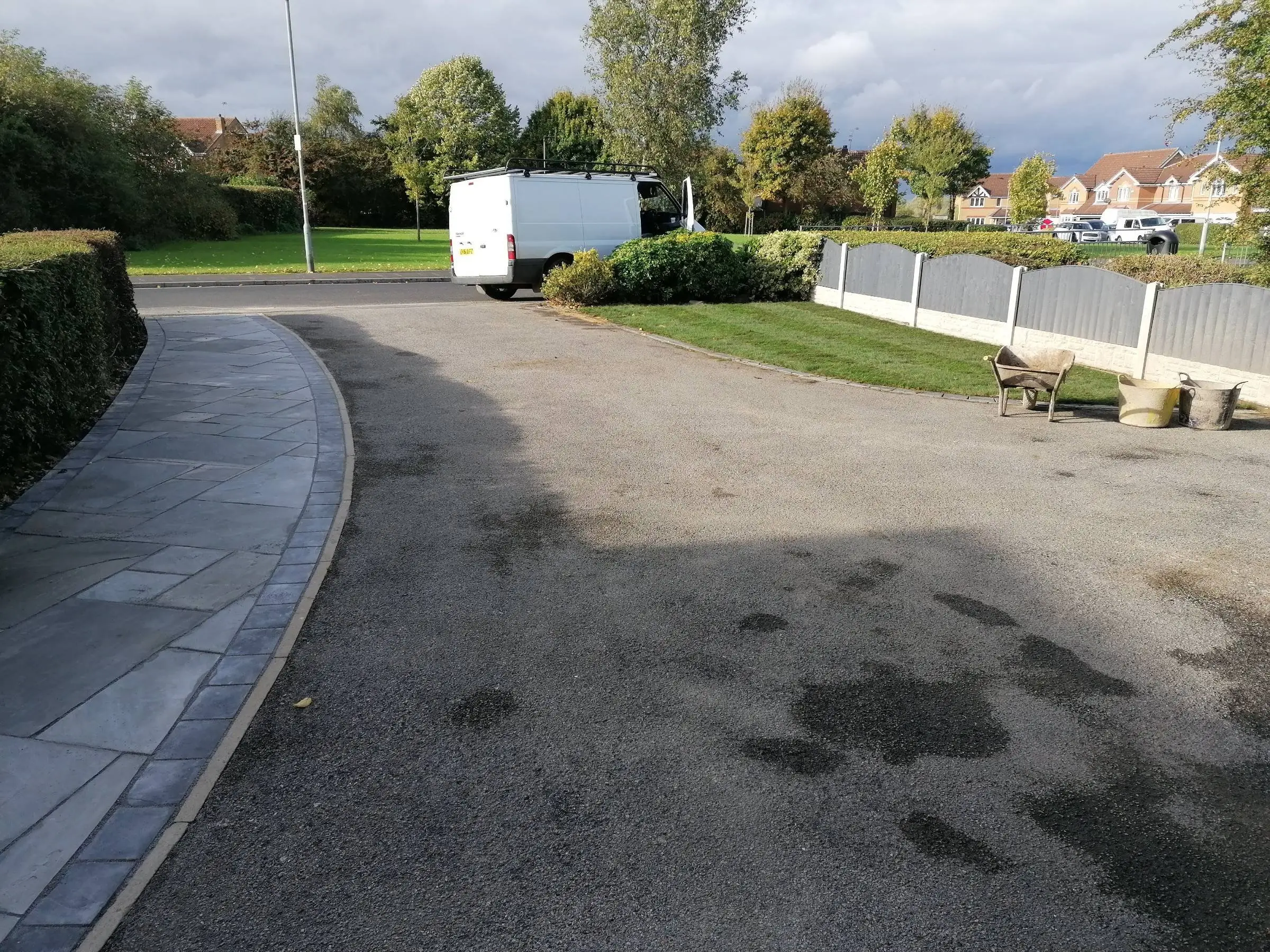 Front garden pathway, lawn, and driveway renewal