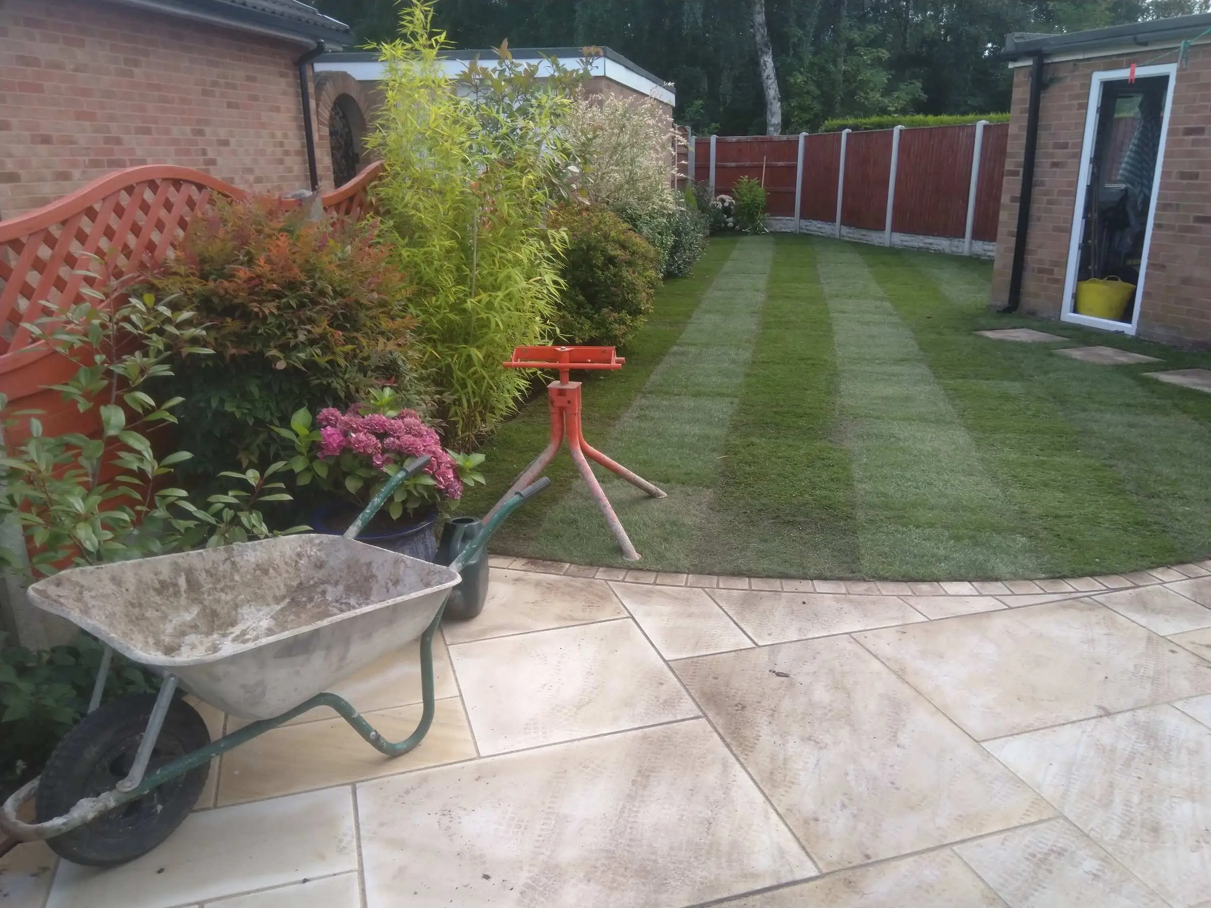 Cream Indian honed sandstone patio and lawn